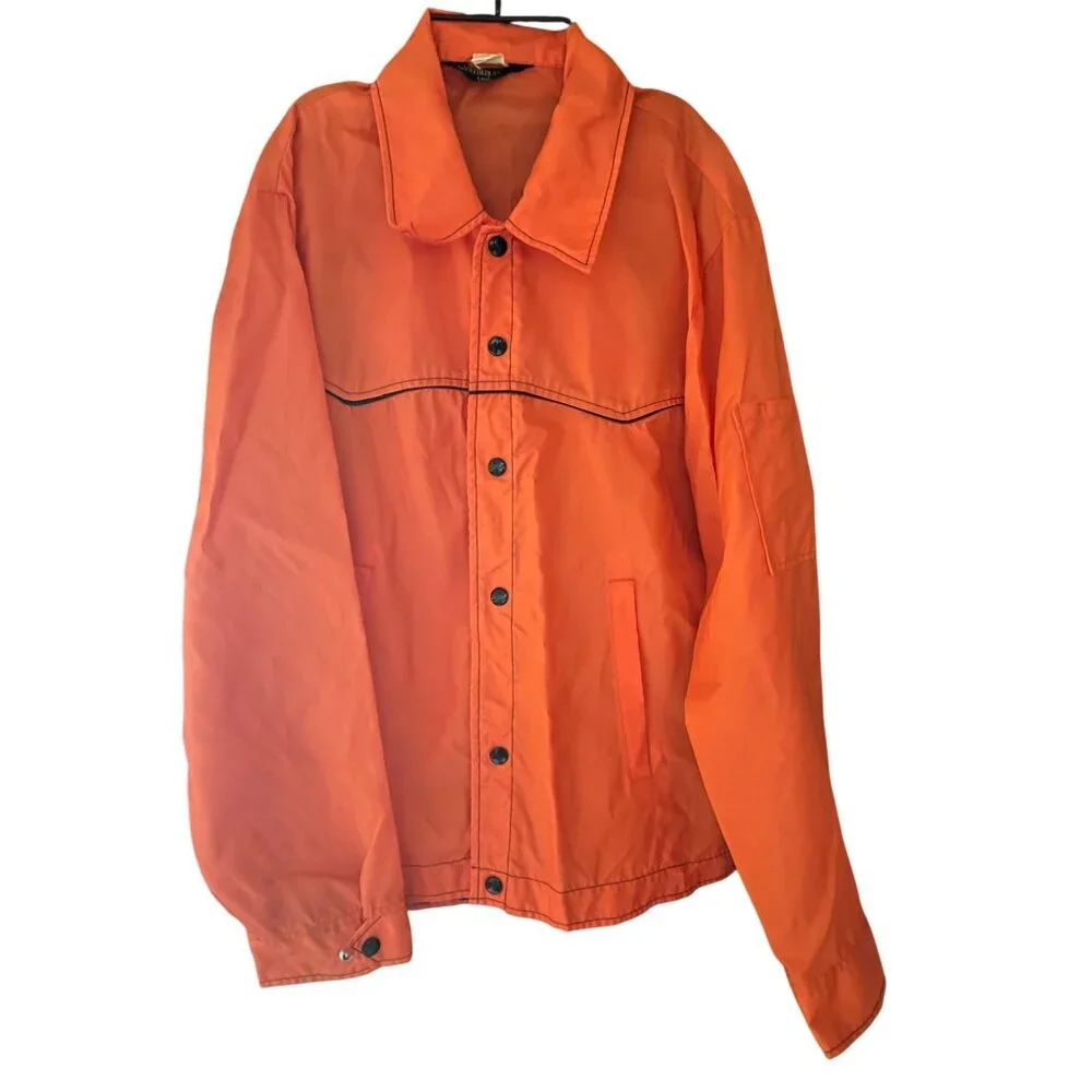 70s 80's Weathercaster Orange Nylon WindBreaker Jacket Large USA Vtg Streetwear